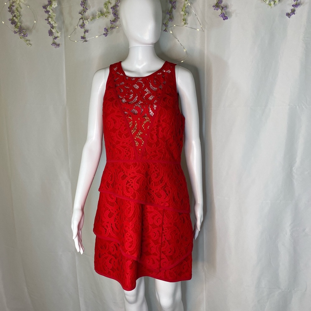 Red Lace Tiered Dress
